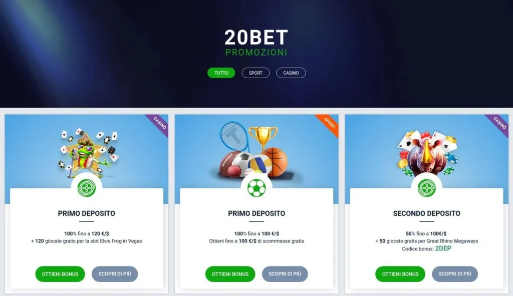 20bet bonus italia